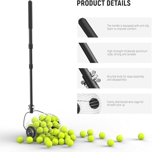NEEWER Tennis Ball Pickleball Collector Roller, No Bending Over Quick Rolling Picker for Up to 40 Tennis Balls