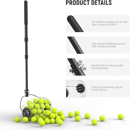 NEEWER Tennis Ball Pickleball Collector Roller, No Bending Over Quick Rolling Picker for Up to 40 Tennis Balls