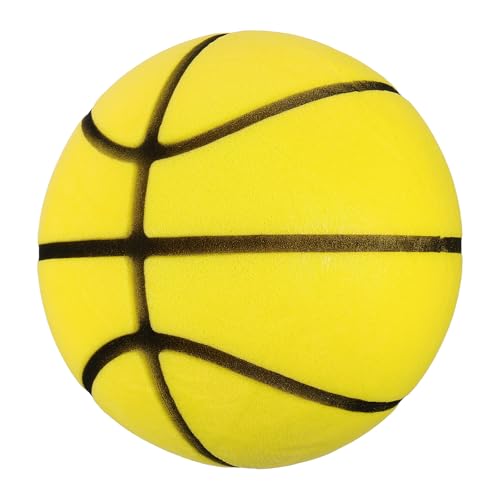 Silent Basketball, Quiet Basketball High Density Foam No Noise Sculpted Groove Bouncing Ball with Net Bag - color: Lemon Yellow, size: 9.4 Inch