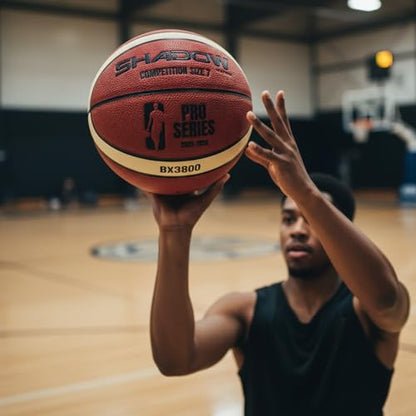 Shadow Pro Series 3800 Basketball, Size 7, Premium Competition Grade leather, Orange and Cream, Great durability. Reinforced butyl bladder. Adult Size 7, 28.5 inches. GST leather. Includes Inflator.