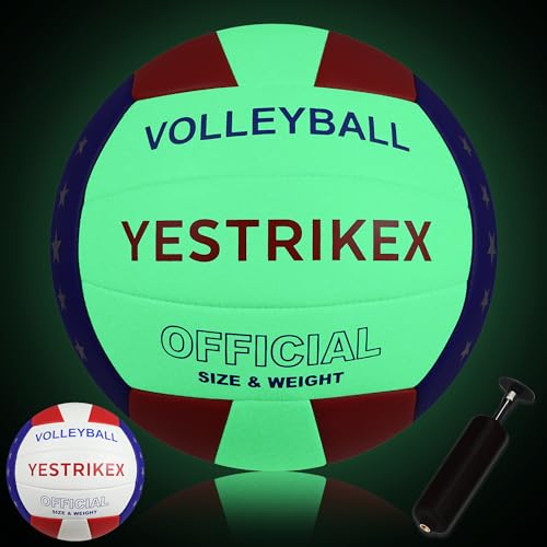Glow in The Dark Volleyball Size 5 Official Size Indoor & Outdoor Volleyball with Night-Glow Effect Luminous Night Ball for Beach Gym Backyard with Pump Kit