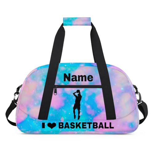 Custom Sport Duffel Bag Basketball Personalized Name Sports Bag Overnight Weekender Bag Waterproof Travel Sport Gym Bags, Blue Pink Glitter - color: Blue Pink, style: Basketball