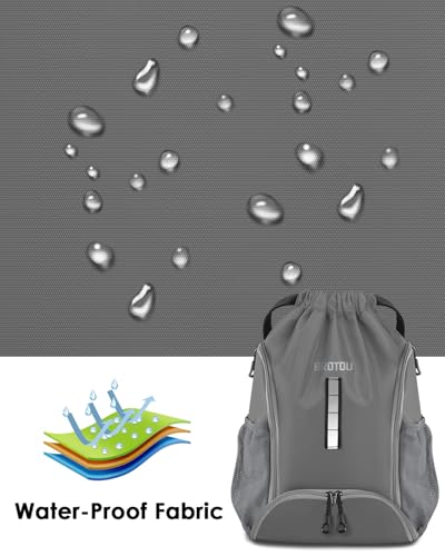 BROTOU Soccer Drawstring Backpack, Basketball Bag, Volleyball Football Bags with Ball and Shoe Compartment - color: Gray