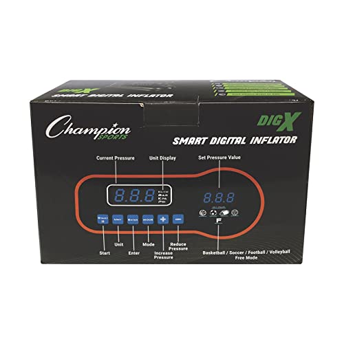 Champion Sports Digital Air Pump - Electronic Inflator for Sports Balls - Portable, Smart Ball Pump for Basketball, Soccer Ball, Football, Volleyball - Comes with Pressure Gauge and 3 Needle Tips