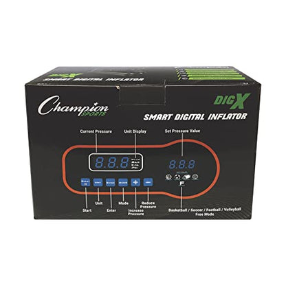 Champion Sports Digital Air Pump - Electronic Inflator for Sports Balls - Portable, Smart Ball Pump for Basketball, Soccer Ball, Football, Volleyball - Comes with Pressure Gauge and 3 Needle Tips