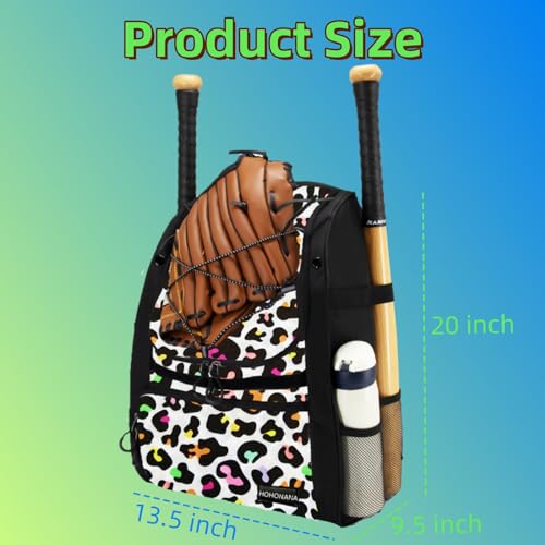 Youth Softball Equipment Bag with Vented Shoe Compartment, Baseball Bat Bag, Fence Hook, for Batting Mitten, Helmet, Teeball Gear, Adult Boys Girls Kids - color: Color Leopard