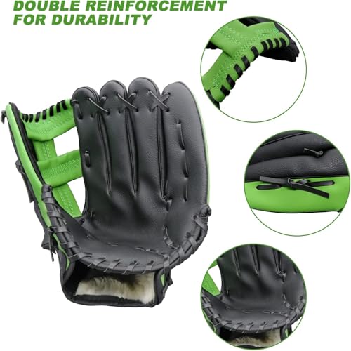 Baseball Glove for Adults & Youth | 10.5-12.5 Inch Training Outfield Mitt | Premium Synthetic Leather | Right-Hand Throw Baseball Softball - color: Green Black, size: 10.5 inch