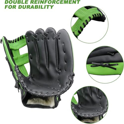 Baseball Glove for Adults & Youth | 10.5-12.5 Inch Training Outfield Mitt | Premium Synthetic Leather | Right-Hand Throw Baseball Softball - color: Green Black, size: 12.5 inch