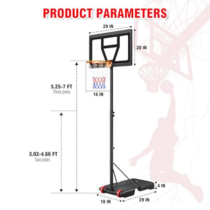 Yohood Kids Basketball Hoop Outdoor Height Adjustable 3-7 FT, Portable Basketball Goal System for Kids Youth Teens in Backyard/Driveway/Indoor, Shatterproof Backboard and Stable Base