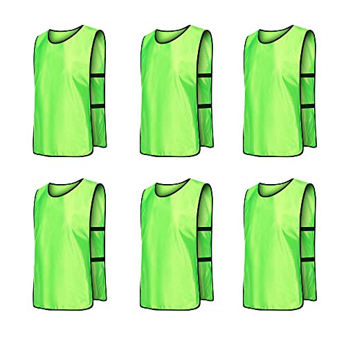 6 Pack Scrimmage Vests/Sport Basketball Pinnies/Soccer Bibs for Kid and Adult - color: Neon Green, size: X-Large