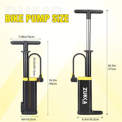 ZUKKA Bike Floor Pump with Gauge 160 PSI High Pressure Bicycle Air Pump Fits Presta and Schrader Valve Bike Tire Pump for MTB Road Bike,Soccer Basketball, Ball