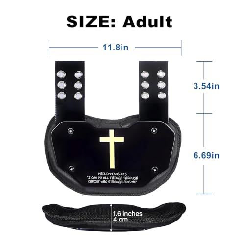 Football Back Plate，Shoulder Pads for Youth and Adult Football Players, Hard-Shell Lower Back Protection, high-Impact Protection, Philippians 4:13 - size: Adult