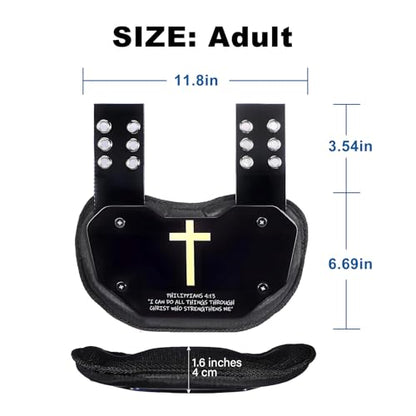 Football Back Plate，Shoulder Pads for Youth and Adult Football Players, Hard-Shell Lower Back Protection, high-Impact Protection, Philippians 4:13 - size: Adult