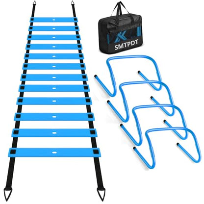 Agility Ladder,Soccer Training Equipment Set,20ft Speed Ladder,4 Agility Hurdles,Football Basketball Training Equipment,Football Accessories for Kids Youth Adults | Footwork, Speed & Agility Training - color: Blue