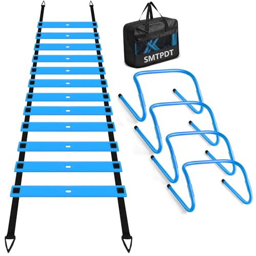 Agility Ladder,Soccer Training Equipment Set,20ft Speed Ladder,4 Agility Hurdles,Football Basketball Training Equipment,Football Accessories for Kids Youth Adults | Footwork, Speed & Agility Training - color: Blue