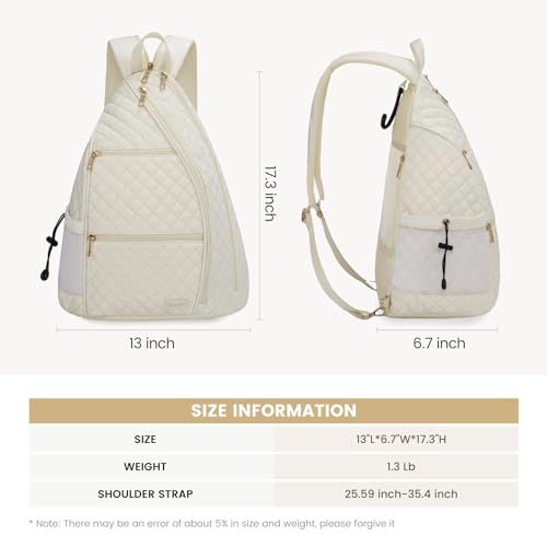 Women's Pickleball Backpack - Quilted Crossbody Sling Bag for Tennis & Pickleball Paddle - color: Beige, size: Medium