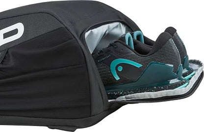 HEAD Tour Tennis Backpack 25L - Holds 2 Racquets, Shoe Compartment, Phone Pocket, Water Bottle & Ball Can Pockets - color: Black