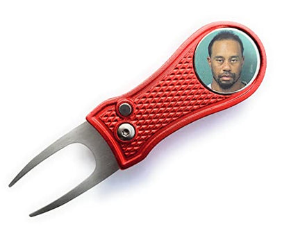Smash Factor Tiger Woods Mugshot Golf Divot Repair Tool with Ball Marker - Foldable Switchblade Design (Gray) - color: Gray