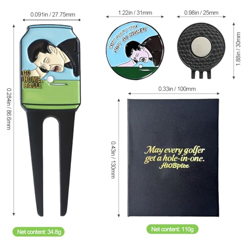Golf Portable Buckle Divot Tool - Multifunctional Metal Pitch Mark Repairer with Magnetic Ball Marker, Gift Box Set，Golf Fork