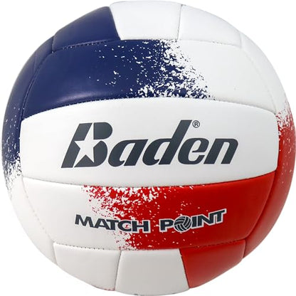 Baden | Match Point | Cushioned Synthetic Leather | Outdoor Recreation Backyard Volleyball + College Camp Ball | Official Size 5 - color: Red/Navy/White
