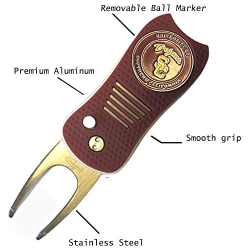 Switchblade Divot Repair Tool with Logo Printed Removable Magnetic Ball Marker-Best Divot Fixer - style: Southern California Trojons