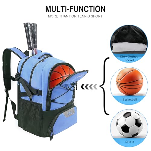 WOLT Tennis Bag - Large Tennis Racket Backpack for Men & Women - Ventilated Shoe Compartment - Holds 2 Rackets