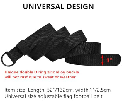 3-Packs Universal Size Adjustable Flag Football Belt with Zinc Alloy Buckle Double D-ring for Kids and Adults