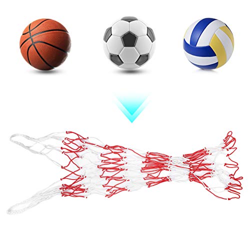Large Sports Ball Bag Holder, Portable Mesh Bag for Basketball Volleyball Football, Red and White - Durable Material, Thickened Rope Carry Handles, Ideal for Team Use