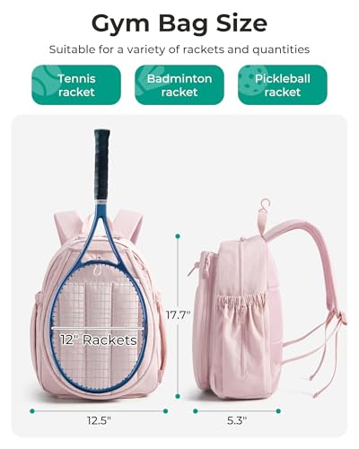 BAGSMART Tennis Gym Bag for Women, Tennis Backpack Holds 2 Rackets with Shoe Compartment, 15.6" Laptop Gym Backpacks for Court, Off-work, Everyday & Overnight Weekend
