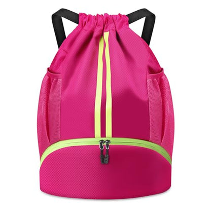 BROTOU Soccer Bags, Football Backpack, Volleyball Bag, Drawstring Backpack with Ball and Shoe Compartment, Football bags for Equipment Swim Gym Bag - color: Pink