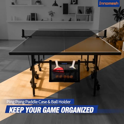 Ping Pong Paddle Case with Mesh Storage Bag, Under Table Tennis Racket Holder for Balls & Paddles, Hanging Pickleball Paddle Rack Organizer, Easy Install Ping Pong Ball Holder with Straps