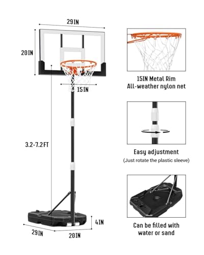 Seray Kids Basketball Hoop Outdoor [Patented 6s Safe-Adjust] 3.2-7.2FT, Indoor/Poolside/Mini Basketball Hoop for Kid/Toddler/Youth/Adult in Backyard/Driveway,Shatterproof Backboard and Enlarged Base