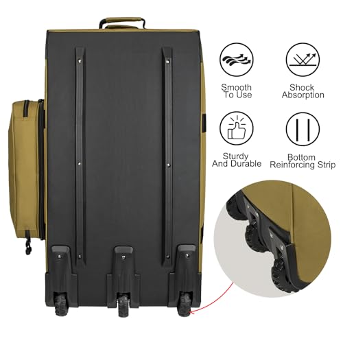 150L Large Rolling Duffle Bag with Wheels, Heavy Duty 32'' Tri-Wheel Gear Hauler for Camping,Moving Sports Equipment,Military & Airline Checked Bag Approved,Khaki - color: Khaki