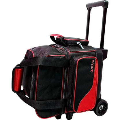 Pyramid Path Pro Deluxe Single Roller Bowling Bag With Separate Shoe Compartment (Up To US Mens Size 11), 2 Large Accessory Pockets, Padded Foam Ball Insert, Lifting Handles and Locking Square Handle - color: Pro Black/Red