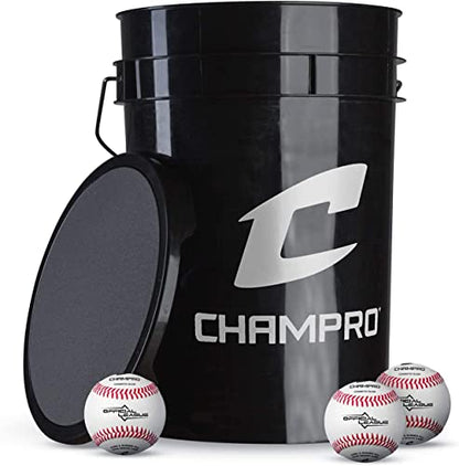 Champro 6-Gallon Bucket of 30 Official League Baseballs - Full Grain Leather Cover with Cosmetic Blem