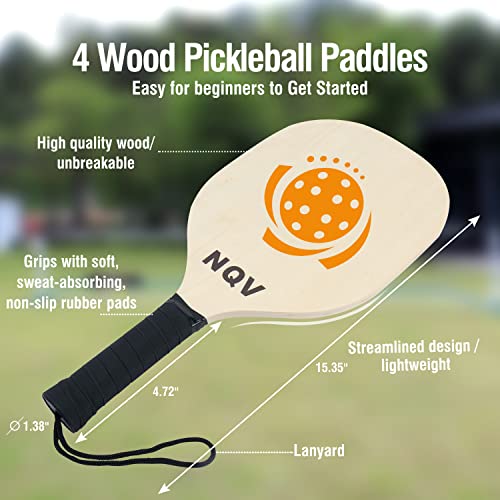 NQV Pickleball Net with 4 USAPA Approved Graphite Pickleball Paddles,Regualtion Size 22FT Pickle Ball Net, Outdoor Pickleballs, Carry Bag, Grip Tape,Weather Resistant Metal Frame - color: yellow