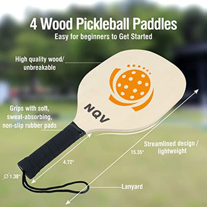 NQV Pickleball Net with 4 USAPA Approved Graphite Pickleball Paddles,Regualtion Size 22FT Pickle Ball Net, Outdoor Pickleballs, Carry Bag, Grip Tape,Weather Resistant Metal Frame - color: yellow