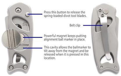 Indiana Metal Craft Switchblade Golf Divot Repair Tool Stainless Steel with Two Putting Alignment Ball Markers