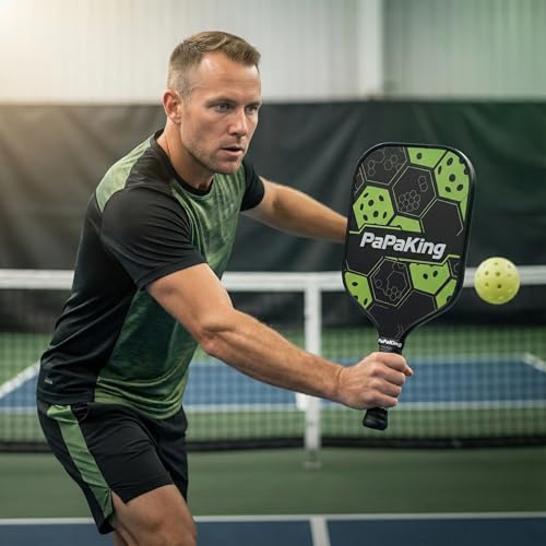 Pickleball Paddles, Lightweight Carbon Fiber Pickleball Paddle with 2 Balls, Pickle Ball Racket for Ultimate Spin and Consistency, Enhanced Shock Absorption for High Spin
