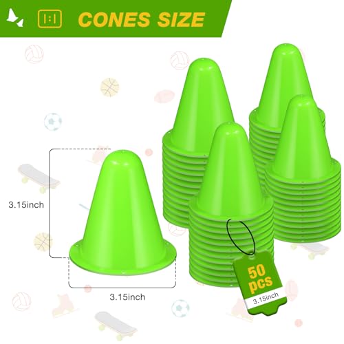 50 Pack 3.15 Inch Mini Cones for Sports Drills,Agility & Footwork Practice,Portable Small Cones for Indoor Outdoor Soccer,Basketball,Team Activities