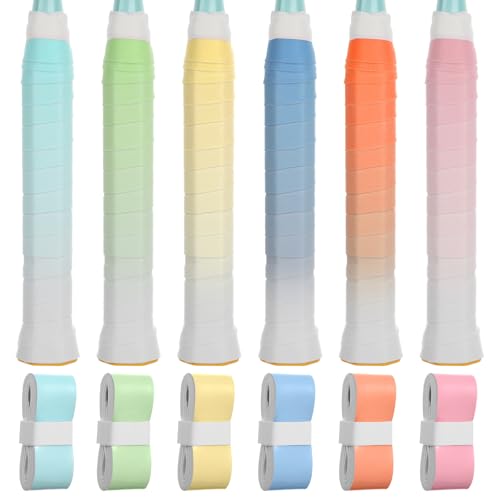 6 Pcs Tennis Racket Grip Tape, Tennis Racquet Replacement Grip Tape Non-Slip Badminton Racket Grips Tapes Sweat Absorbent Pickleball Overgrip Tapes for Badminton Pickleball Tenni (Gradient Color)