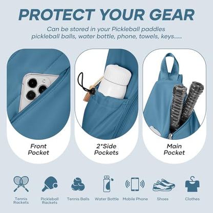 Pickleball Bag for Women Men, Crossbody Sling Bags Pickleball Paddle Bag Should Chest Bags Backpack - color: Peacock Blue