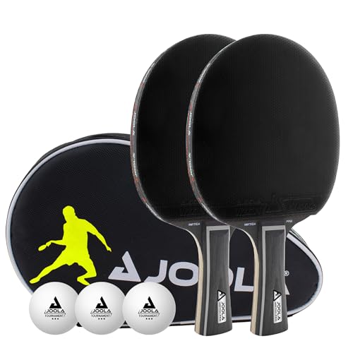 JOOLA Duo Pro Ping Pong Paddles Set of 2 - Professional Table Tennis Paddles, Three Advanced 3 Star Tournament Ping Pong Balls and Carrying Case - Advanced Table Tennis Rackets - color: Black