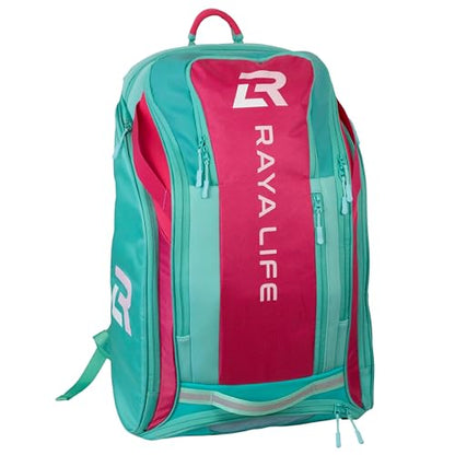 Pickleball Bag - Water Proof Pickleball Backpack, Ample storage for Paddles and Gear, Fence Hook, Shoe Compartment - color: Fuchsia/Teal