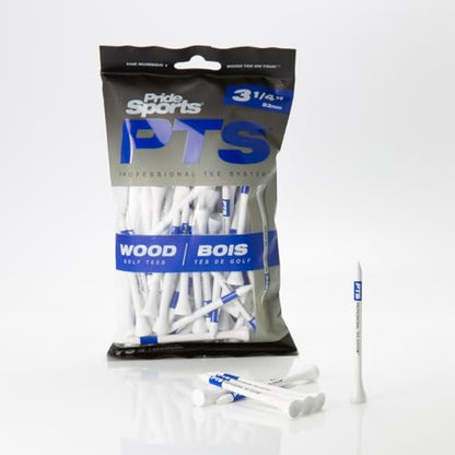 PrideSports PTS Wood Golf Tees | 75 Count, 3-1/4 Inch | #1 Wood Tee on Tour | Best for Drivers & Woods