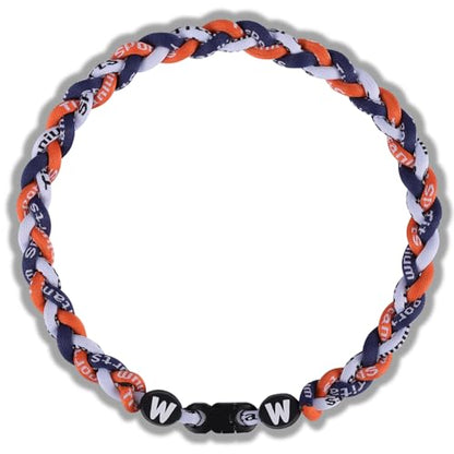 Willtok Premium 18inch Baseball Necklace w/Nylon Tri-Braided Rope Tornado Design - color: White Navy Orange