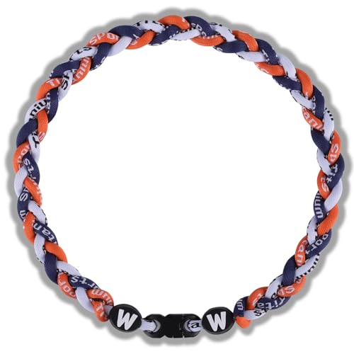 Willtok Premium 18inch Baseball Necklace w/Nylon Tri-Braided Rope Tornado Design - color: White Navy Orange