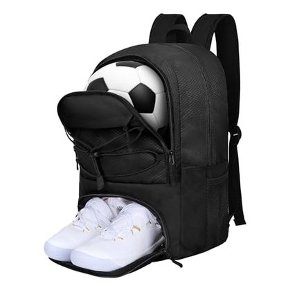 Goloni Soccer Backpack Bag with Separate Ball & Cleat Shoe Compartment,Sports Gym Backpack for Teen Girls Boys Men Women Kids - color: Black