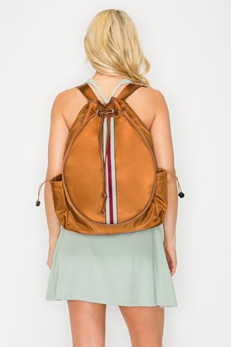 Tennis Bag for Women Racket Tote, Stylish Backpack - Unisex Racquet Sports Pickleball Bag Convertible Shoulder, Crossbody Strap Large Compartment - color: Backpack - Brown/Red