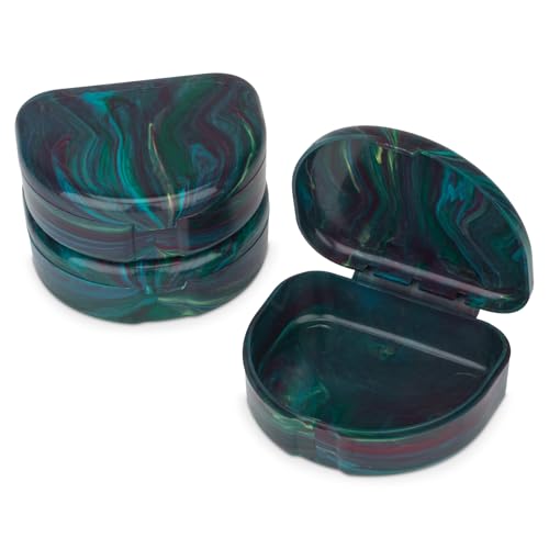 Practicon Marble Retainer Cases, Orthodontic Aligner Case, Mouth Guard Holder (3 Pack) (Dark Green) - color: Dark Green